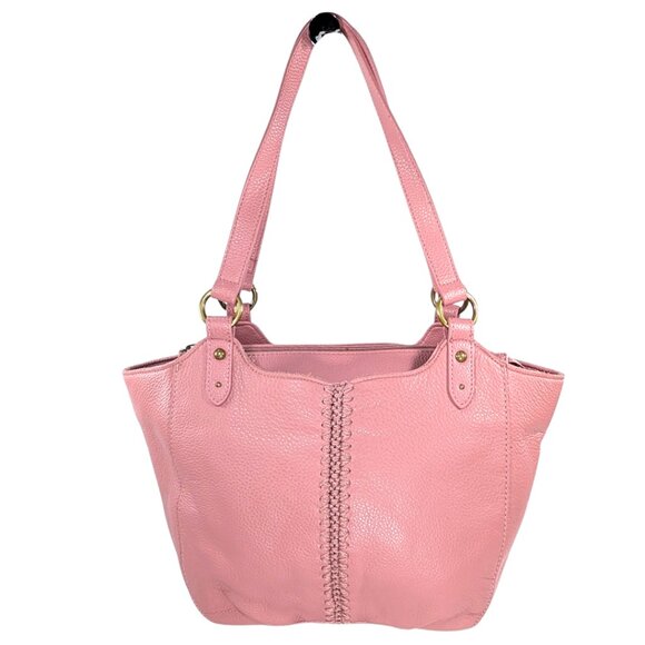 The Sak Pink Pebbled Leather Bolinas Stitched Satchel Tote Bag - Picture 1 of 9